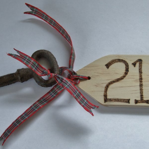 21st birthday key of the door celebration of coming of age & wooden tag.
