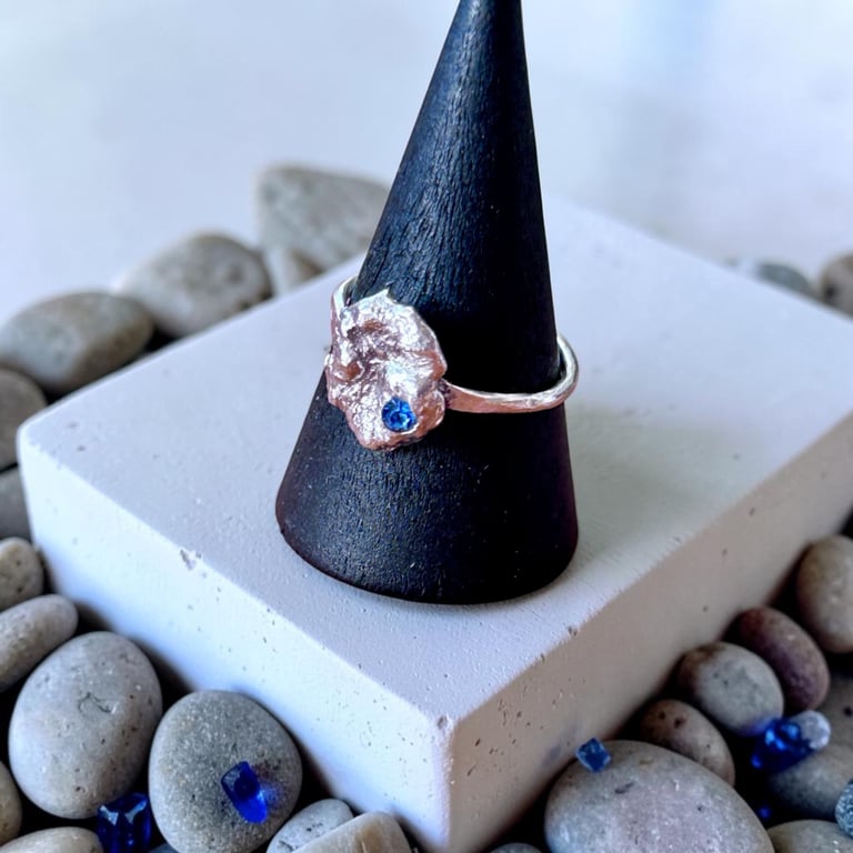 Sterling Silver Pebble Coastal Ring - Water Cast - Unisex - Engagement