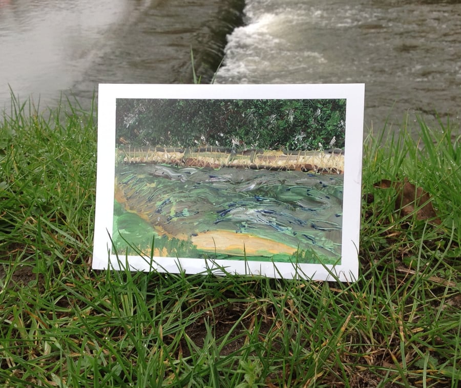 Weir by the bridge greetings card