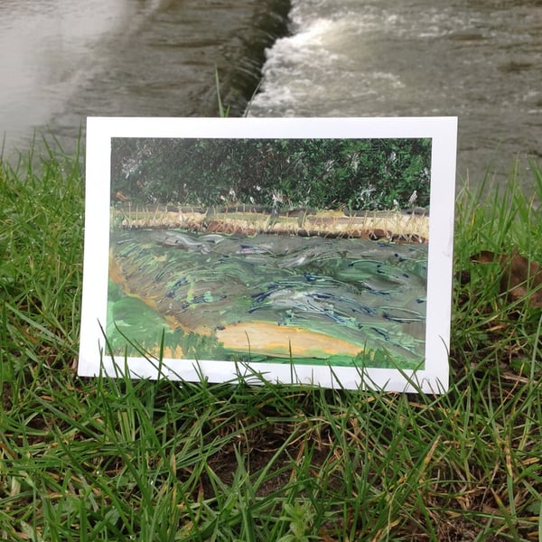 Weir by the bridge greetings card