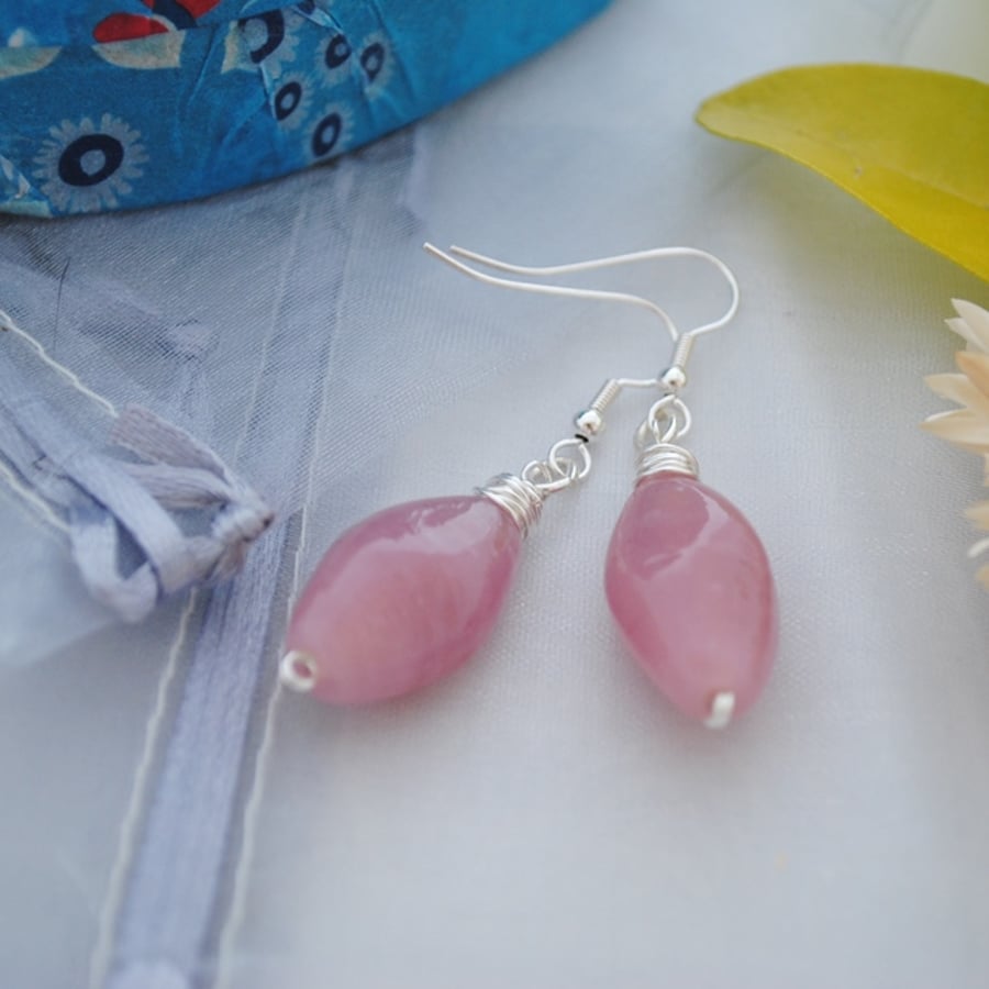 Pink & silver wrap earrings