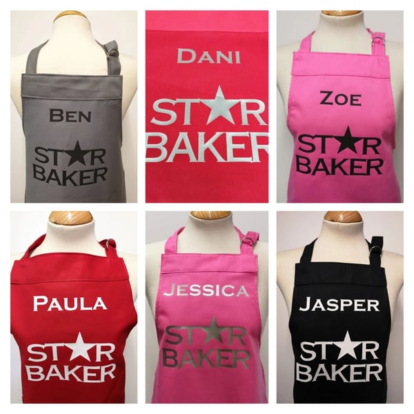Large Star baker cotton apron - option to personalise. Made in England