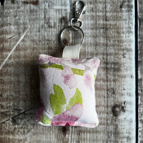 Pink Pattern Fabric Keyring with Clasp