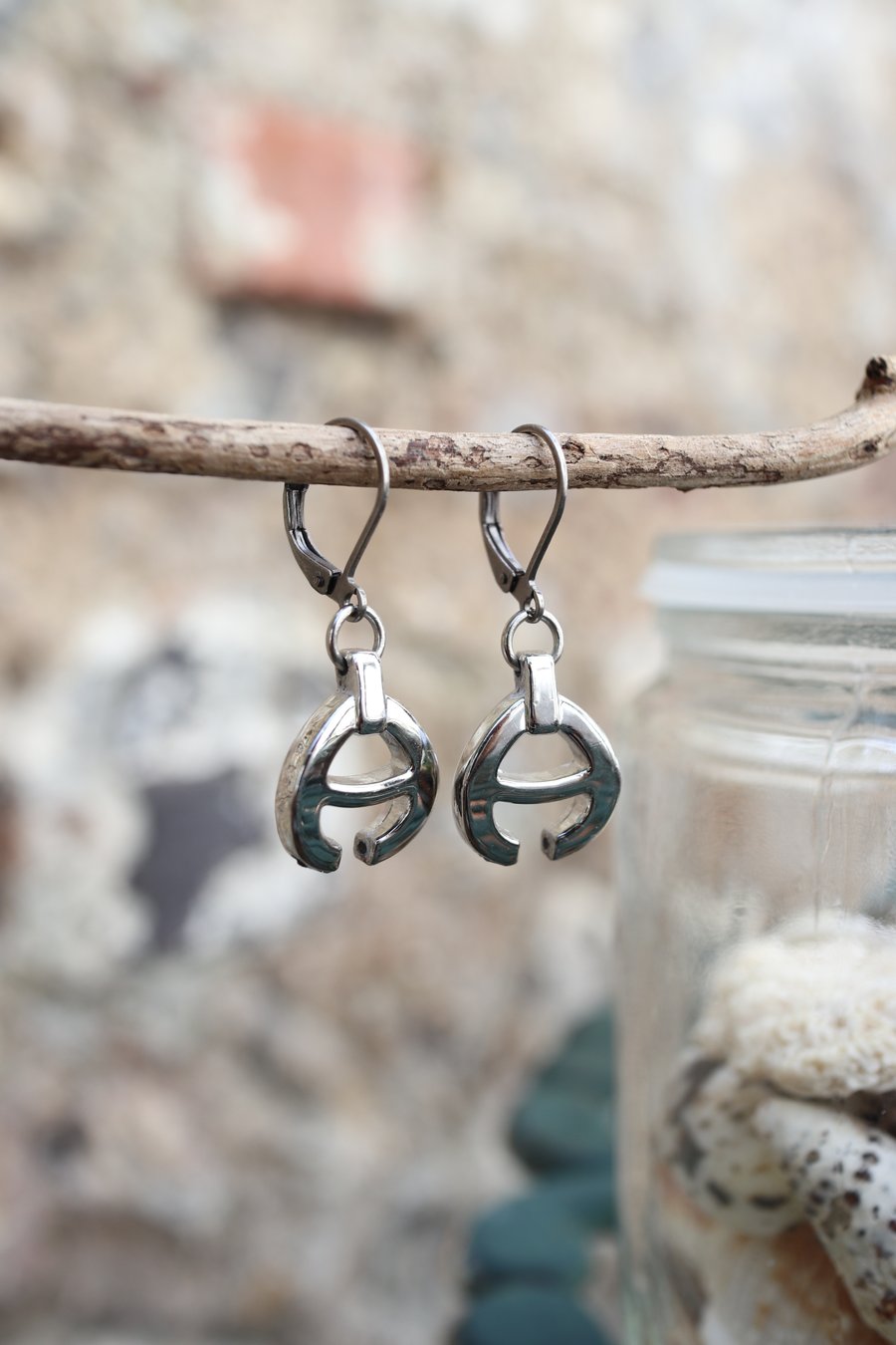 Upcycled letter A stainless steel handmade earrings - one off item