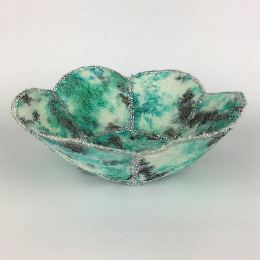 SALE - Textile flower shaped bowl, nuno felted silk chiffon and merino wool
