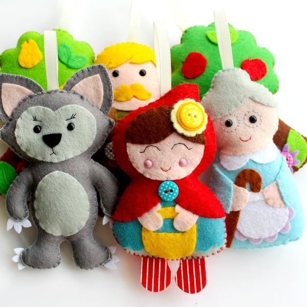 Make Your Own felt Little Red Riding Hood Garland Kit. Sewing pattern