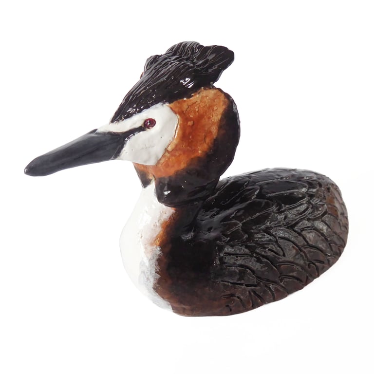 Great Crested Grebe Ceramic Ornament - Handmade