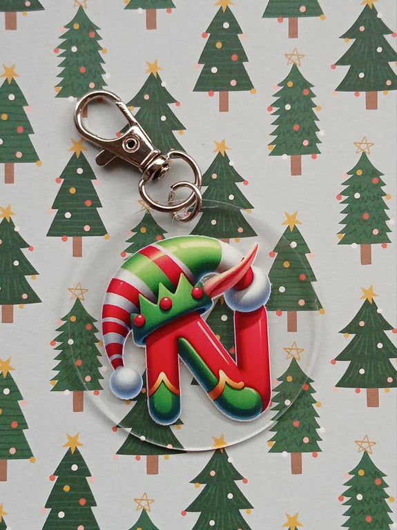 Clear acrylic Christmas keyring. "N"