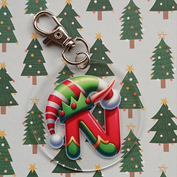 Clear acrylic Christmas keyring. "N"