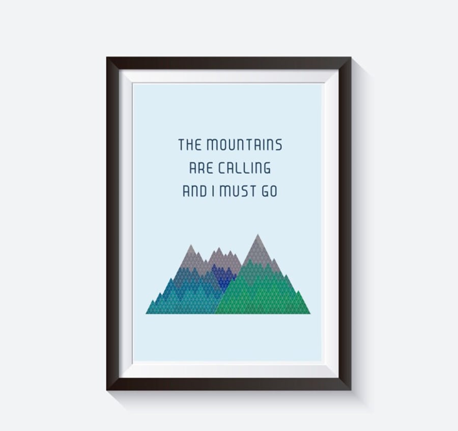 Mountain illustration print, custom quote print, personalised art print