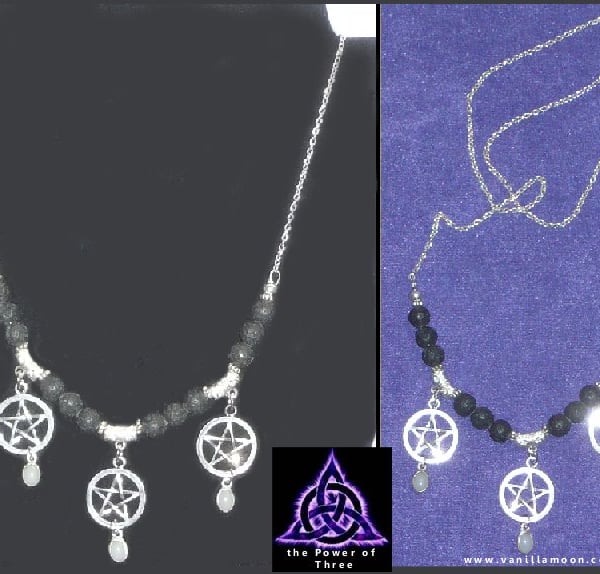 Power of Three Pentagram lava Stone Aromatherapy Necklace 