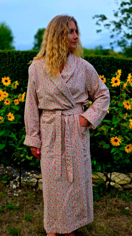 Handmade Liberty of London Lantana Dressing Gown – Cosy Winter Robe, Pink Floral