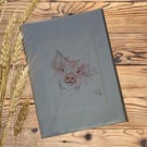 Farm animal Wall Art  Ink & Watercolour Animal Illustrations, pig