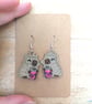 Embroidered Capybara Bubble Tea Earrings: Sterling Silver Hooks - Image 1