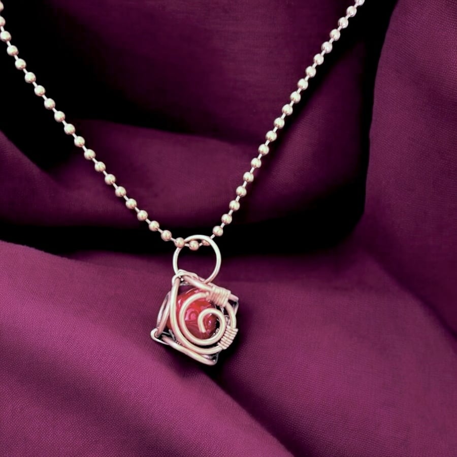 Solid Oxidised Copper Encased Lampwork Red Heart - 18”