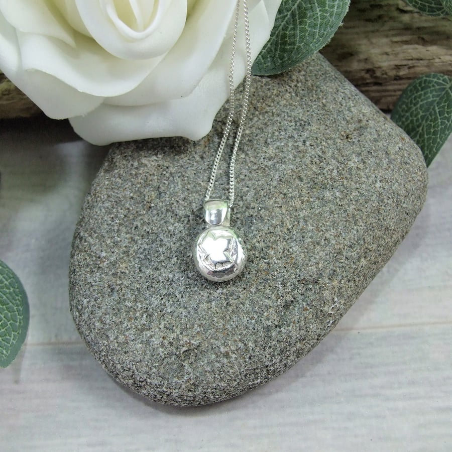Silver Pebble Pendant with Sycamore Leaf, Recycled Silver Necklace