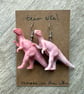 Pinky Red Allosaurus Dinosaur Earrings - Upcycled from Toys - Image 2