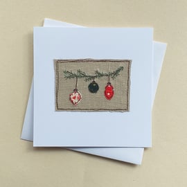 Embroidered Baubles Christmas Card