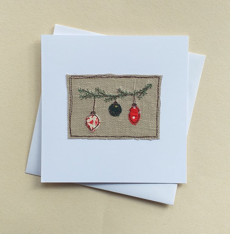 Embroidered Baubles Christmas Card