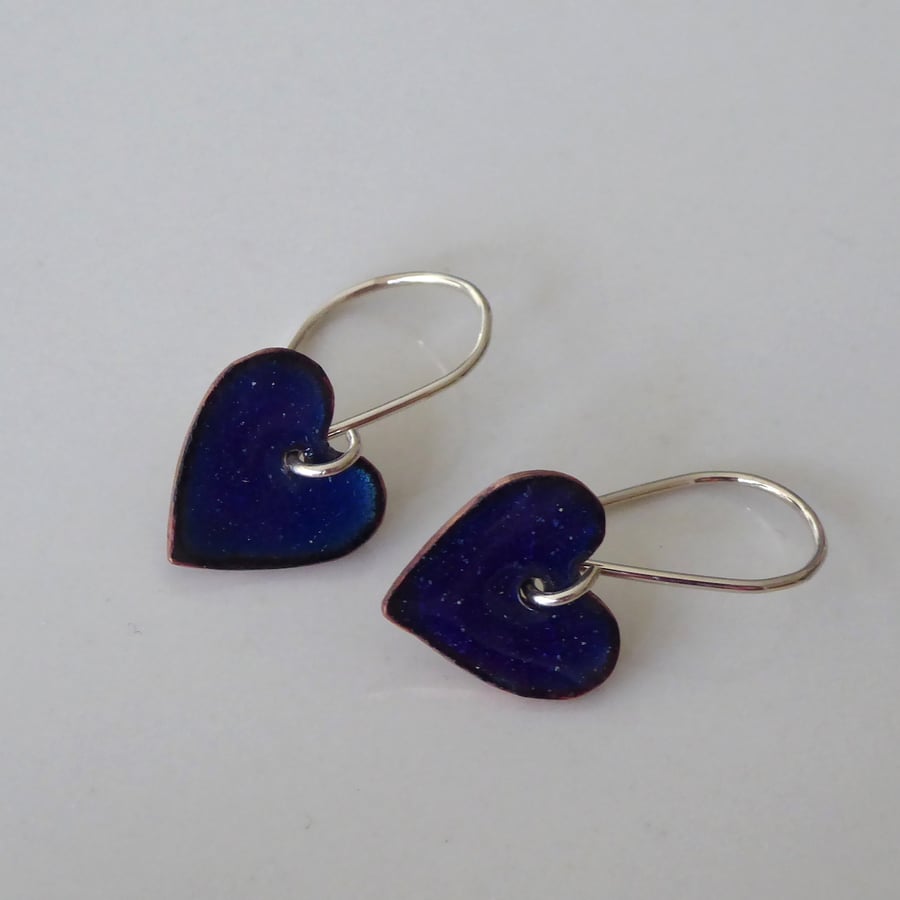 Dark blue enamel heart earrings