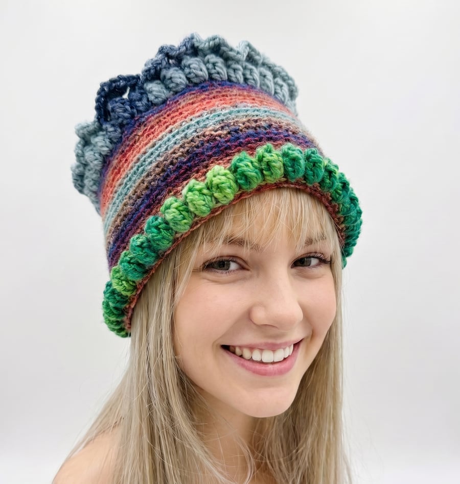 Wee Peerie Hat Hand Crochet Ethnic Influences.   Vegan friendly yarn