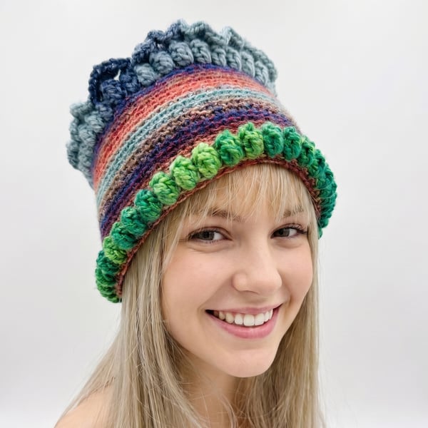 Wee Peerie Hat Hand Crochet Ethnic Influences.   Vegan friendly yarn