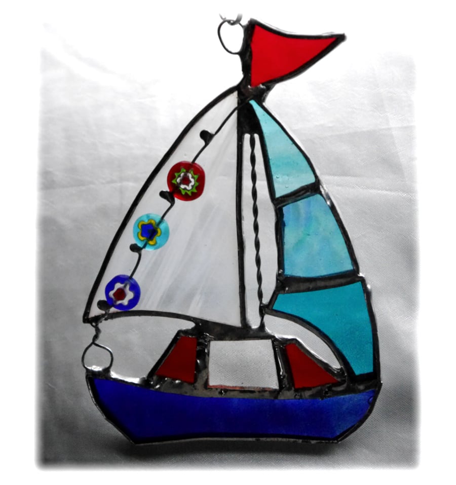 Boat Suncatcher Stained Glass Sailboat Yacht 053 Blue