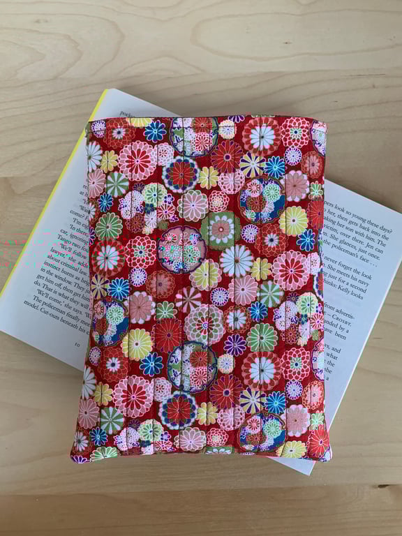 Japanese Floral Print Quilted Book Sleeve - Paperback Size