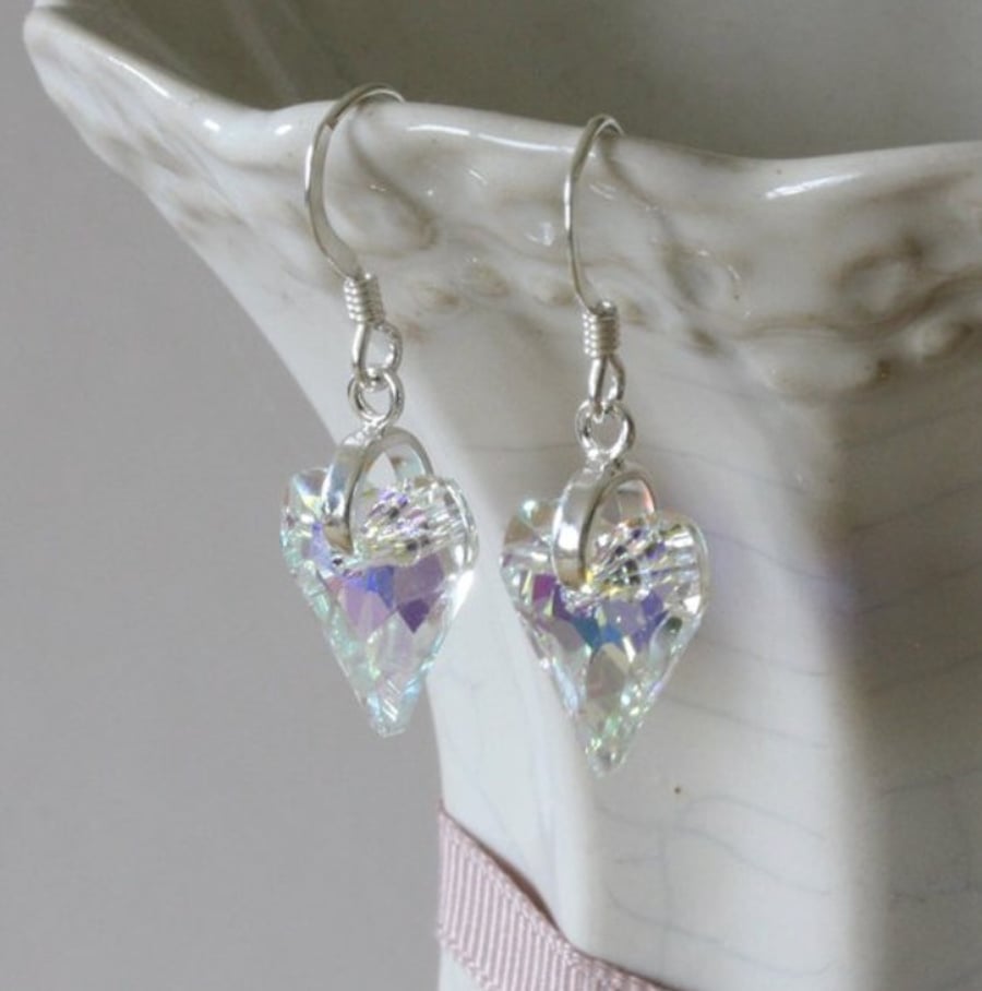 Swarovski Crystal heart earrings - Crystal AB