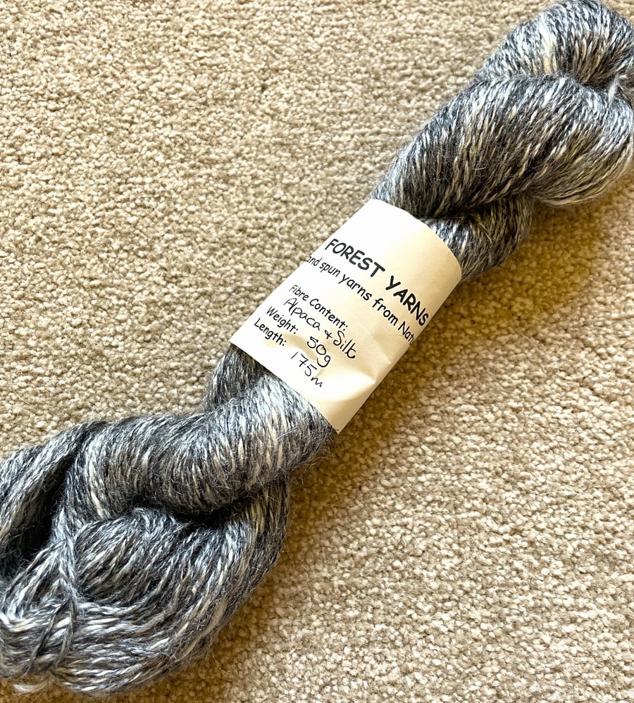 HANDSPUN ALPACA & SILK, BLACK, 50g