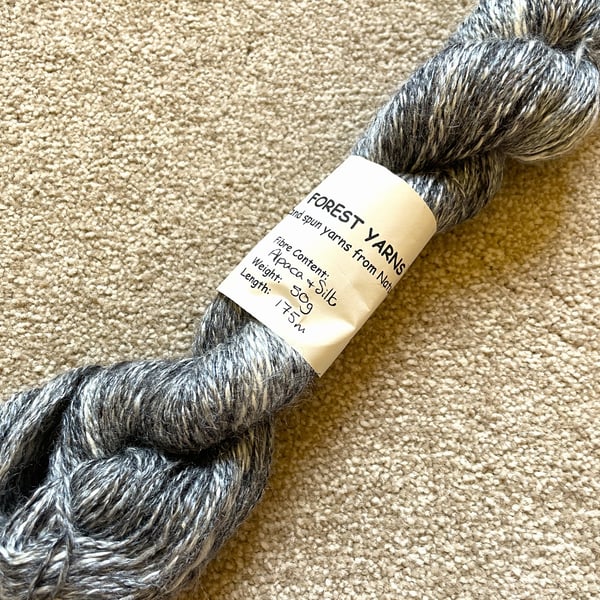 HANDSPUN ALPACA & SILK, BLACK, 50g