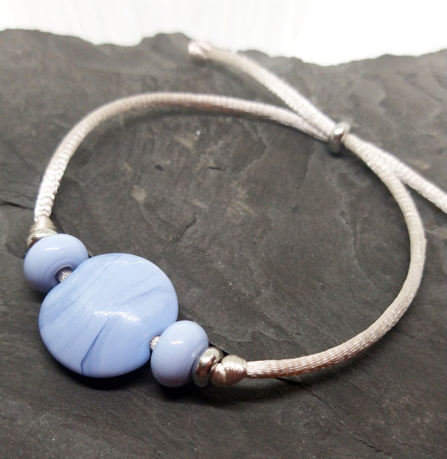 Glacier lentil slider bead lampwork bracelet