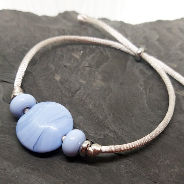Glacier lentil slider bead lampwork bracelet
