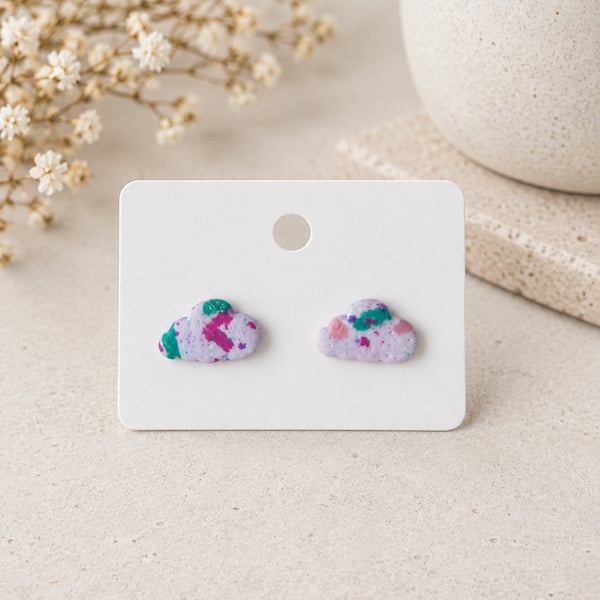 Lovely cloud shaped colourful lightweight polymer clay earrings 