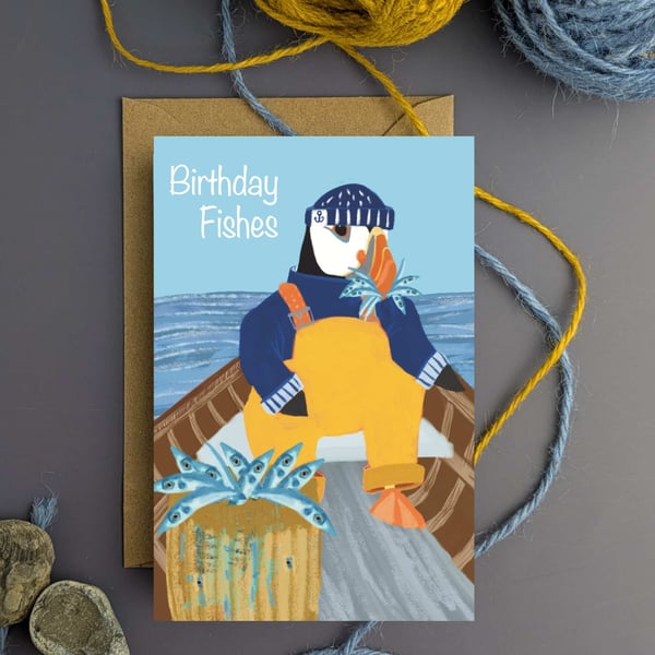 Birthday Card Puffin Cute Yorkshire puffins 