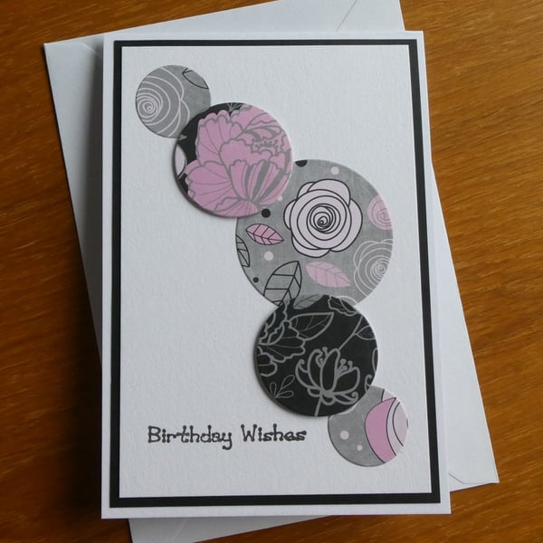 Birthday Card - Pink Floral Circles