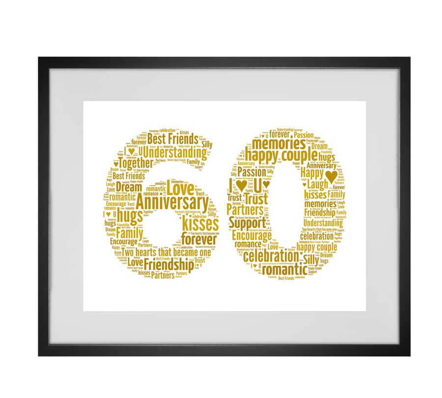 Personalised Word Art 60th Year Wedding Anniversary Gift any year can be created
