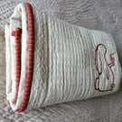 Embroidered Rabbit Ecru Cot Blanket Organic Cotton Heirloom