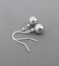 Simple Silver Grey Glass Pearl Drop Earrings - Round Light Grey Dangle Earrings  - Image 3