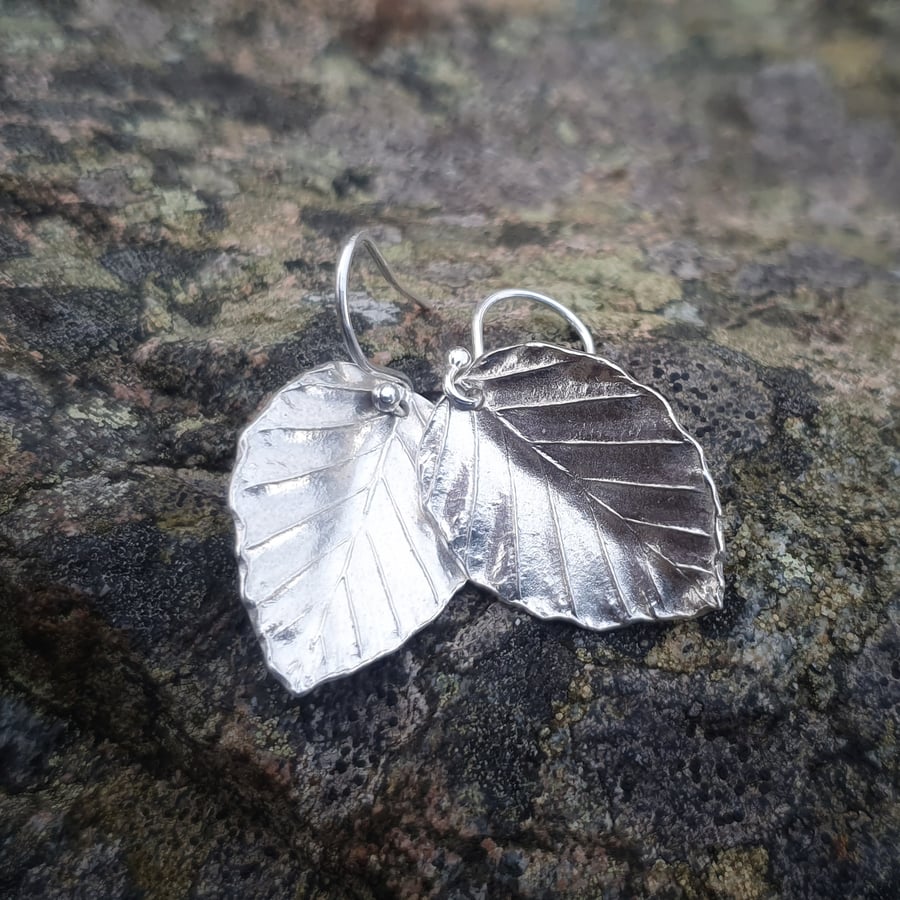 Large beech leaf earrings 
