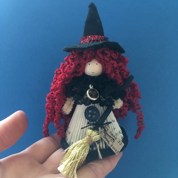 Witch Fairy Doll Decoration - Folded Book Art - Red