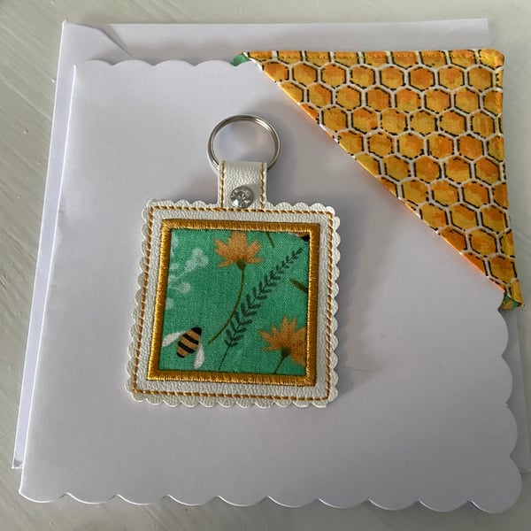 Pretty bees and flowers keyring and bookmark gift set 