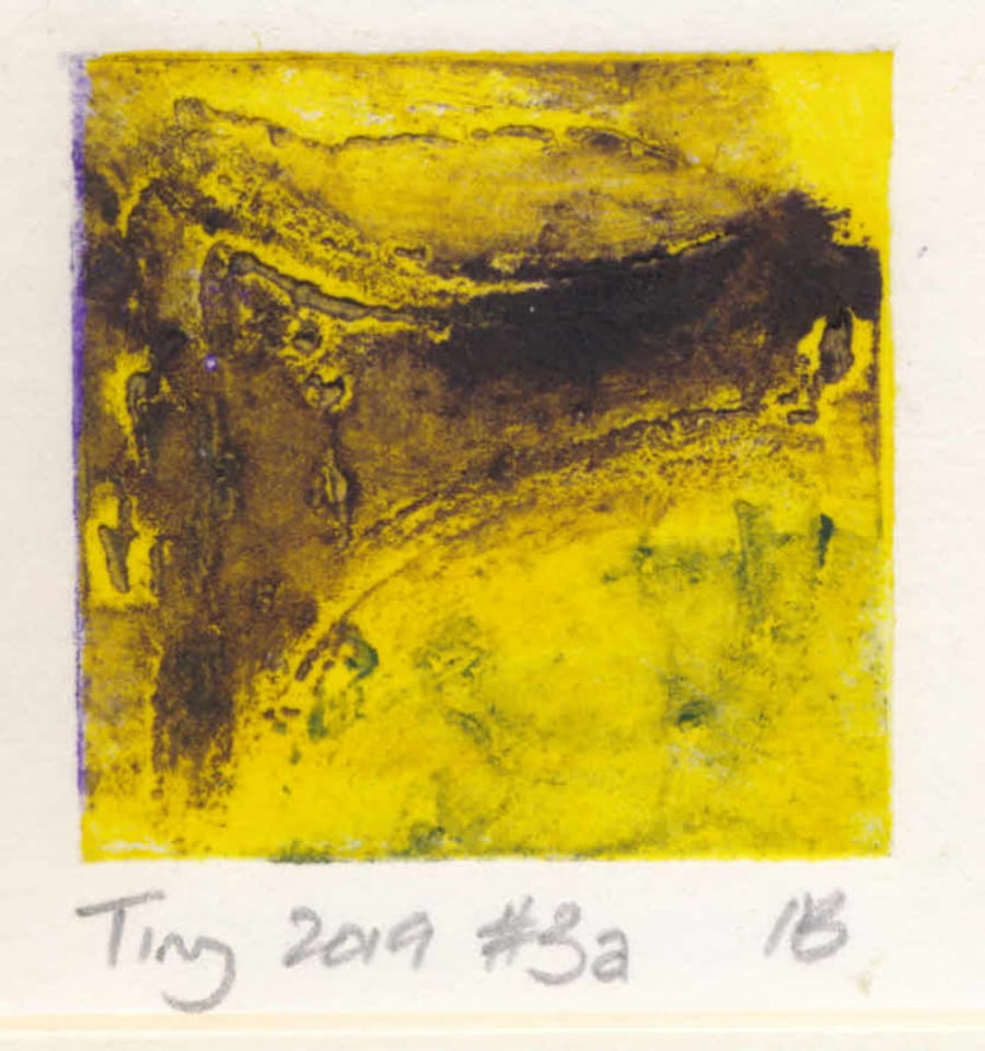 Tiny collagraph print 2019 series in cadmium yellow and brown