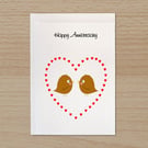 Anniversary card with cute birds in heart, Wedding Anniversary, Card for couple,
