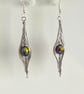 Herringbone Wire Wrapped Earrings in Aluminium Wire with Dark Red Lustre Beads - Image 3