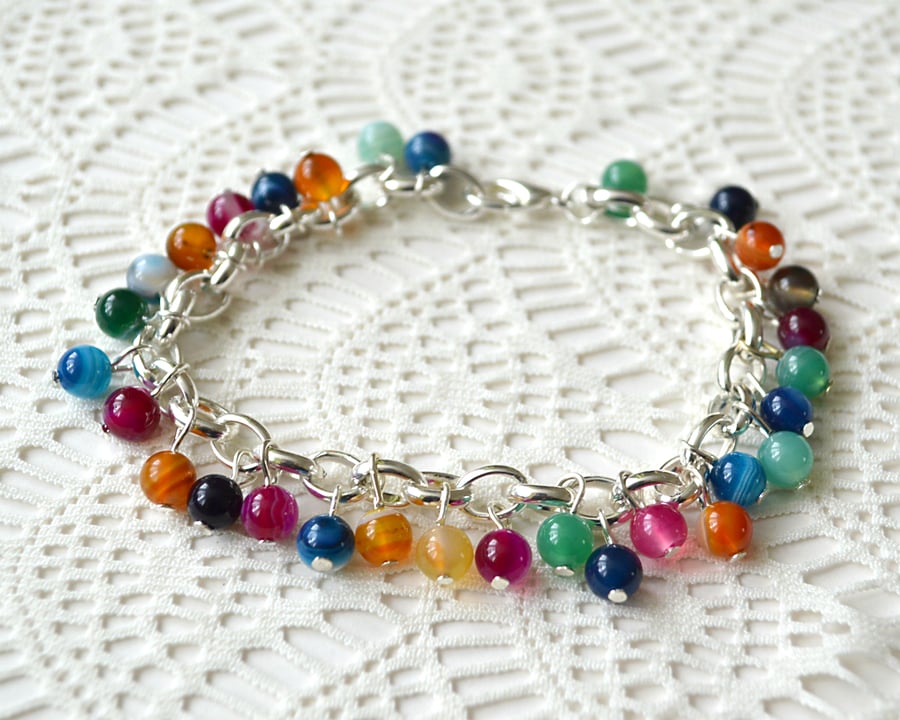 Multi-coloured Agate Charm Bracelet