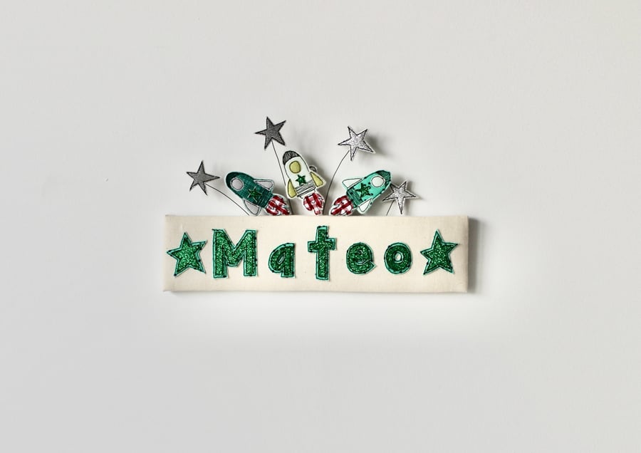 Special Order for A.M. - Door Plaque with Space Ships - Personalisable