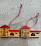 Two Wooden School Ornaments - Plastic-Free Decorations Upcycled from Toys