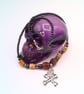 Skull & Crossbones Pendant on a Purple Bead and Skull Bead Necklace, Halloween - Image 4