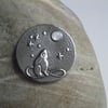 Moongazing Hare Silver Pewter Brooch with Mother of Pearl
